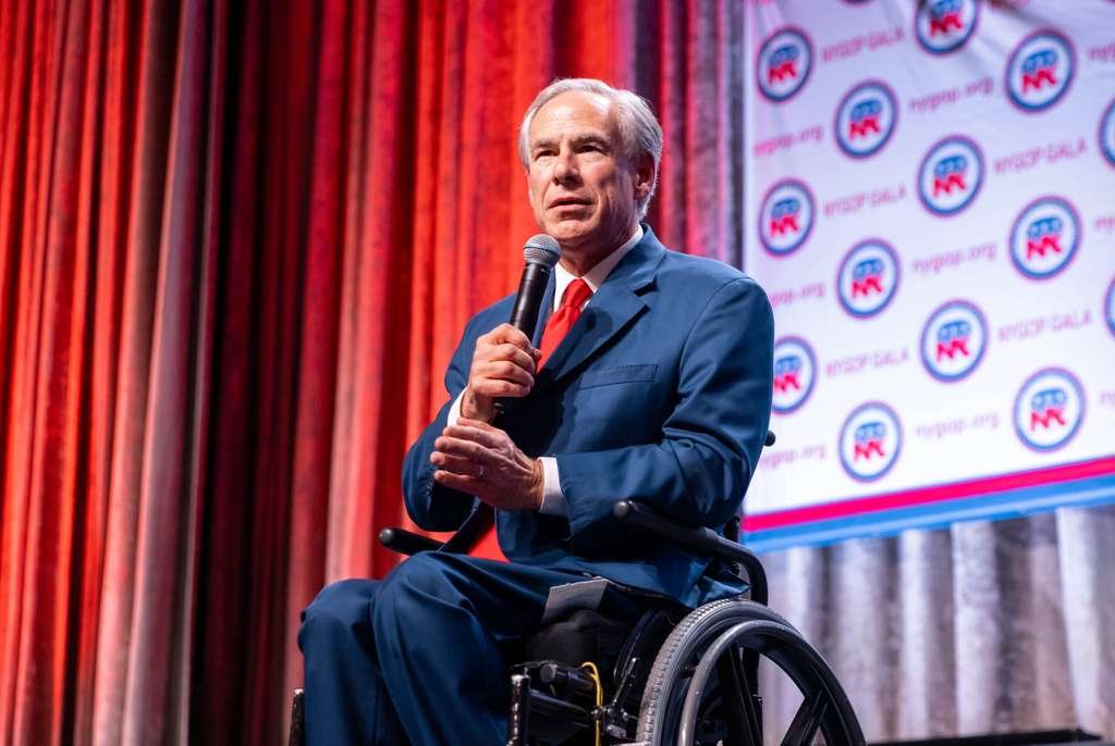 Texas Governor Greg Abbott speaking at a Republican event